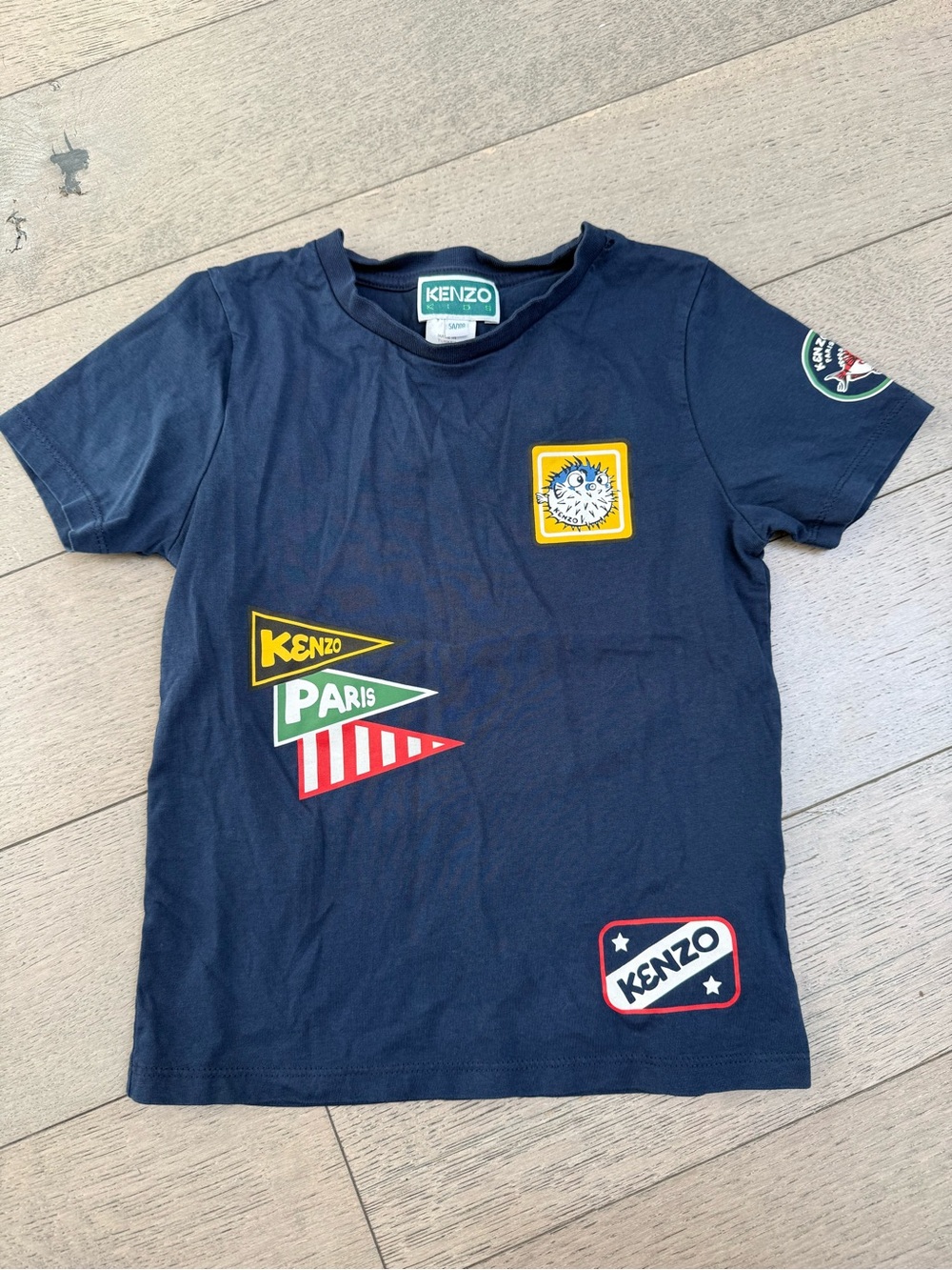 Kenzo Navy Short Sleeve Tee with Multi-Color Patches